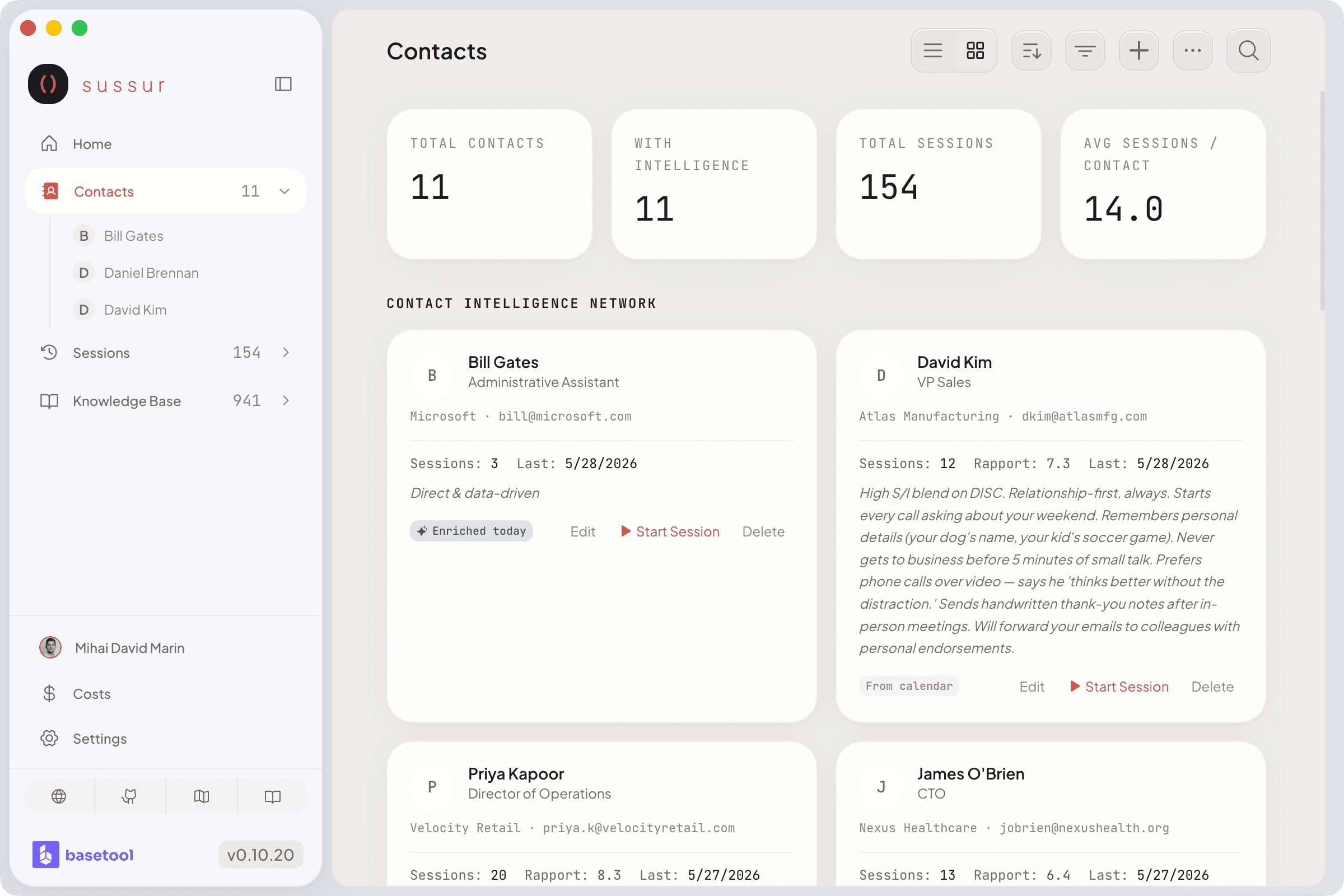 Sussur contacts list